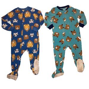 Boys 24M Fleece Footed Zipper PJs Blue with Puppy Dogs & Animals